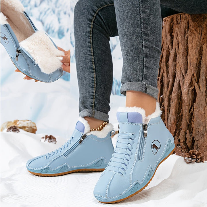 Frieda | Bottines fourrées pour femmes en simili cuir avec fermeture éclair, bottines d'hiver