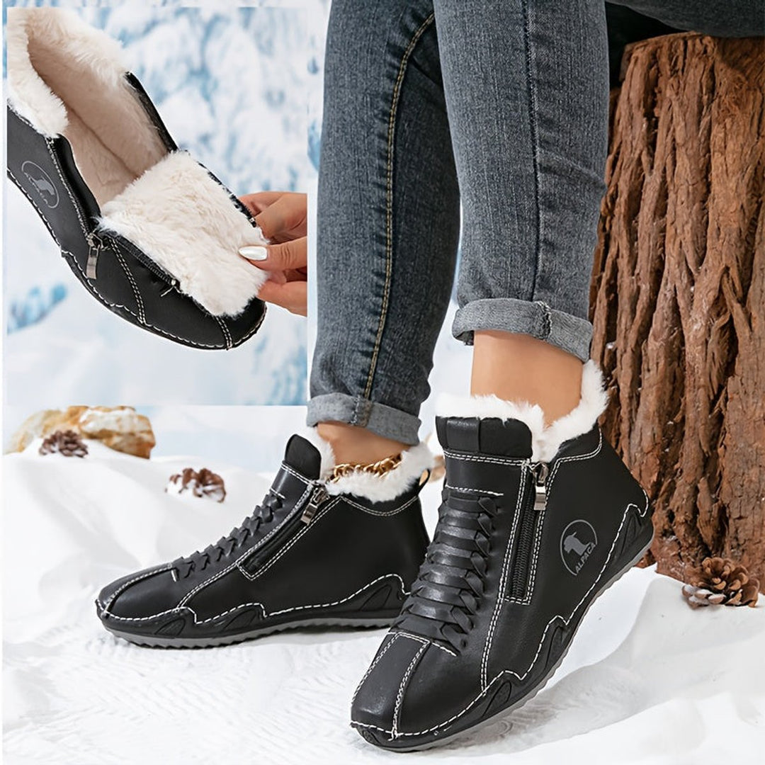 Frieda | Bottines fourrées pour femmes en simili cuir avec fermeture éclair, bottines d'hiver