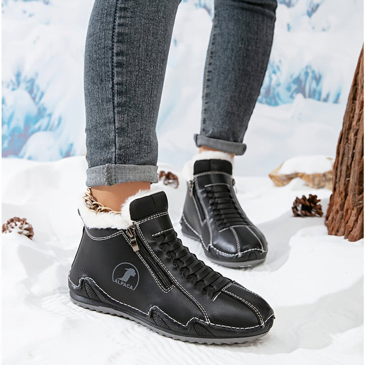 Frieda | Bottines fourrées pour femmes en simili cuir avec fermeture éclair, bottines d'hiver