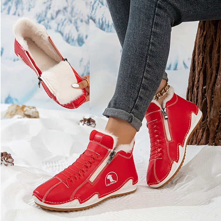 Frieda | Bottines fourrées pour femmes en simili cuir avec fermeture éclair, bottines d'hiver