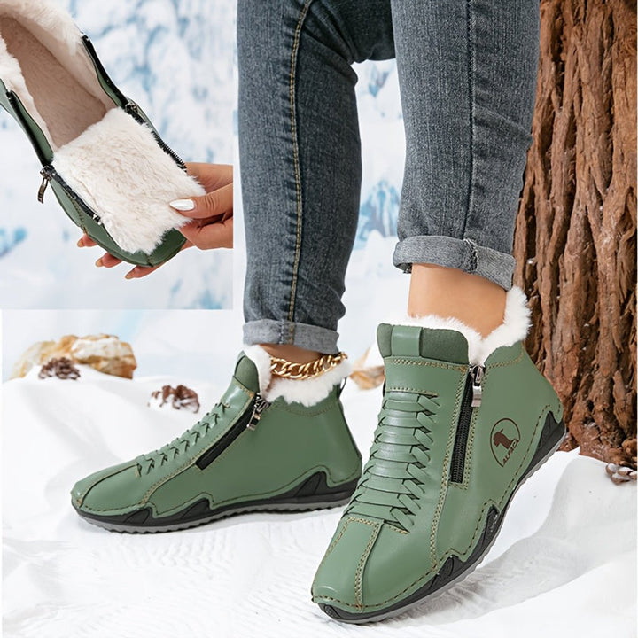 Frieda | Bottines fourrées pour femmes en simili cuir avec fermeture éclair, bottines d'hiver