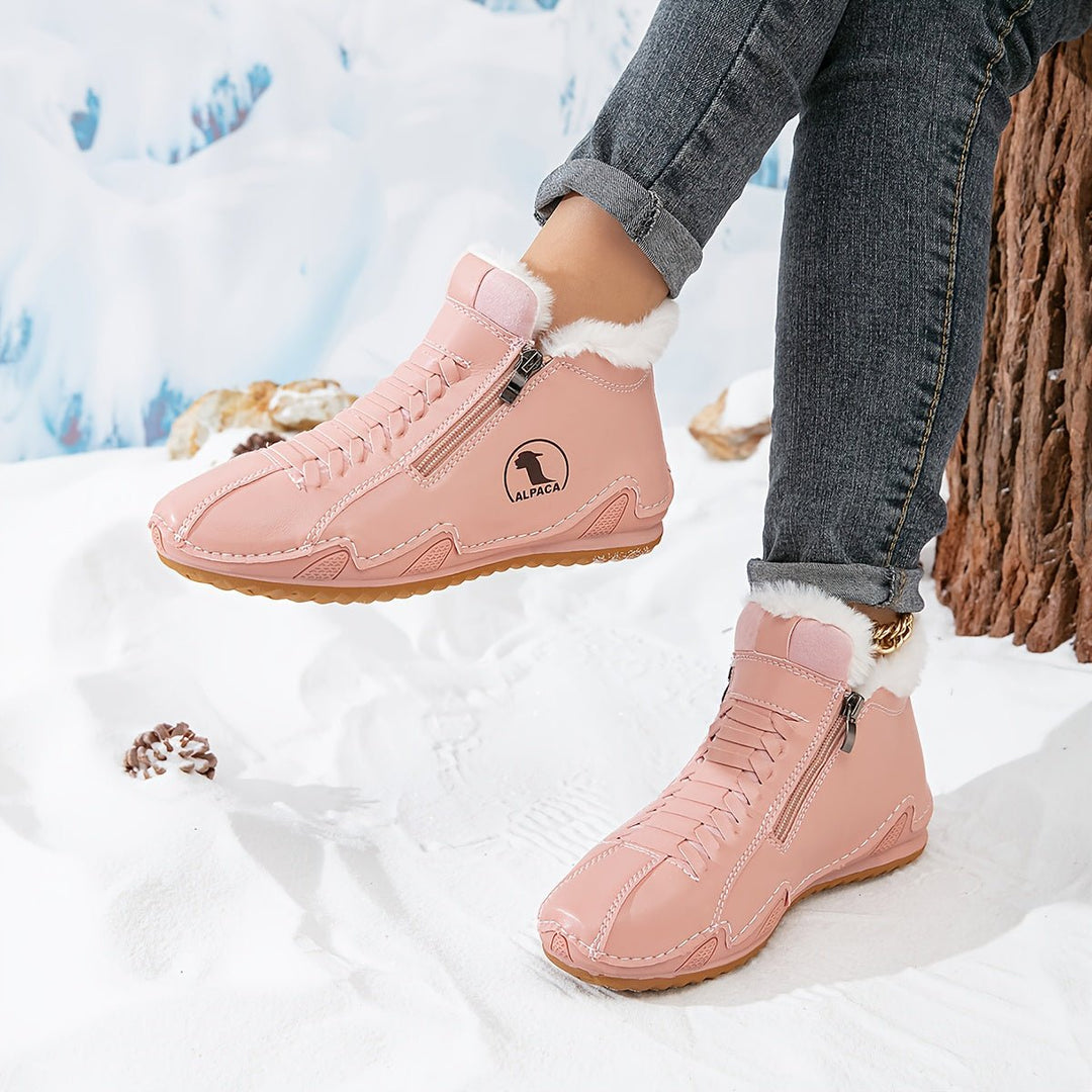 Frieda | Bottines fourrées pour femmes en simili cuir avec fermeture éclair, bottines d'hiver