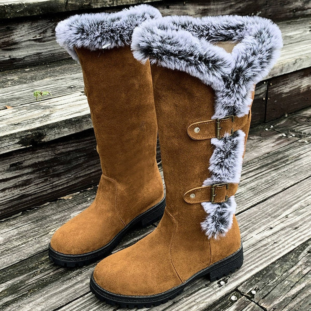 Hannah | Bottes pour femmes avec doublure en peluche et boucles, hauteur genou