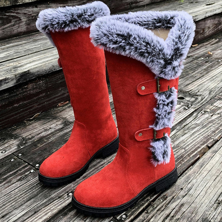 Hannah | Bottes pour femmes avec doublure en peluche et boucles, hauteur genou