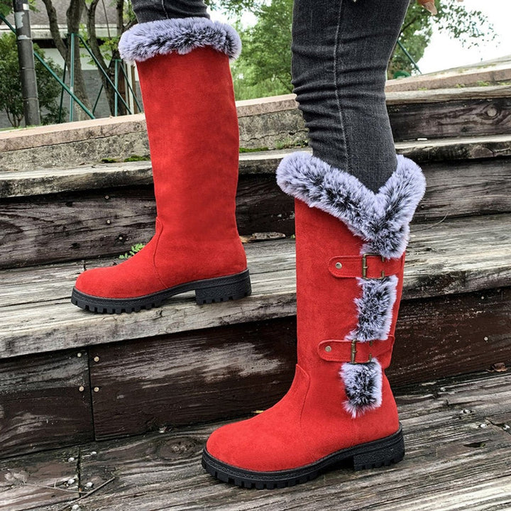 Hannah | Bottes pour femmes avec doublure en peluche et boucles, hauteur genou