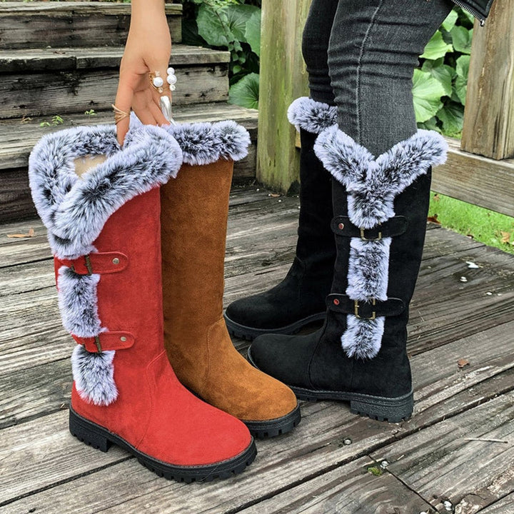 Hannah | Bottes pour femmes avec doublure en peluche et boucles, hauteur genou