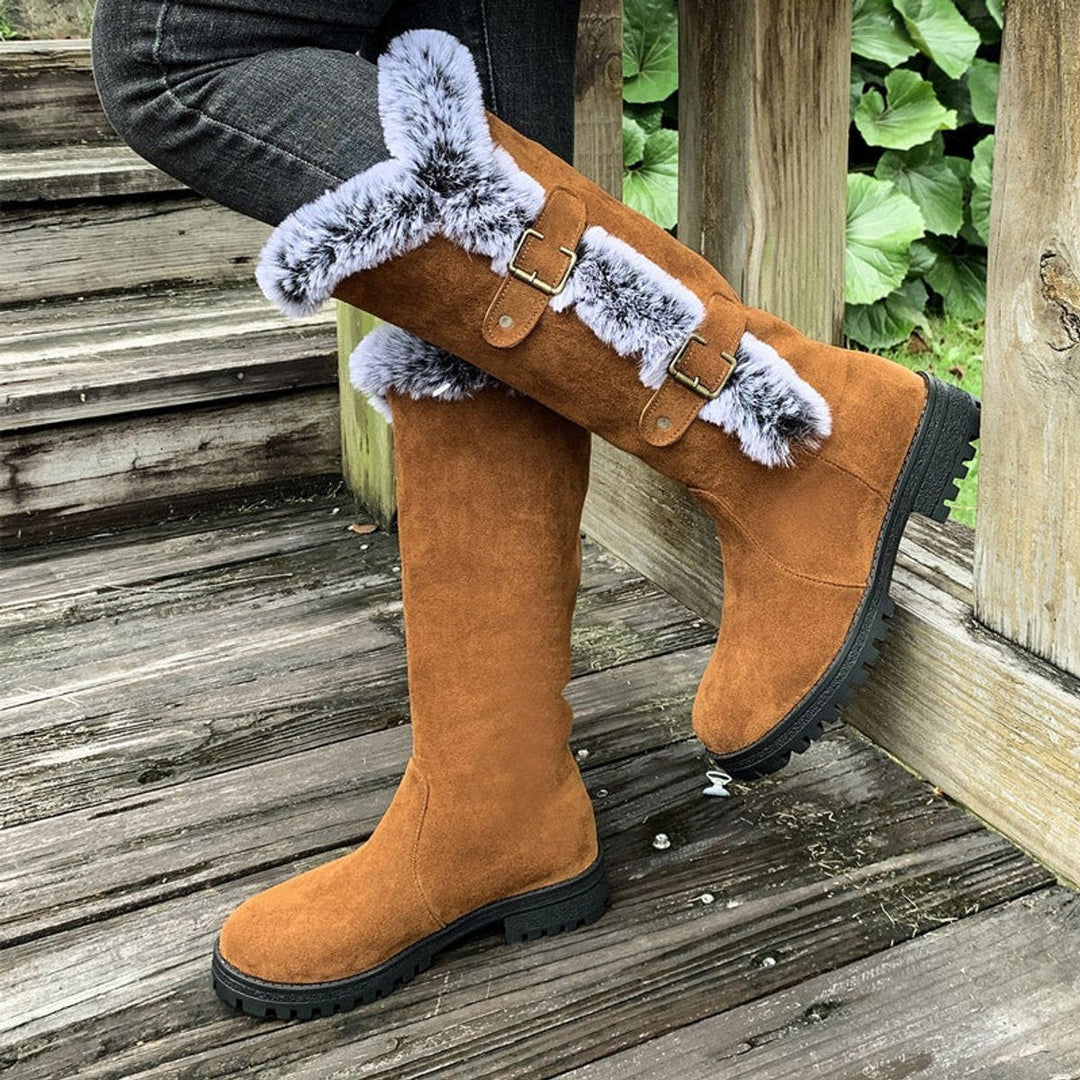 Hannah | Bottes pour femmes avec doublure en peluche et boucles, hauteur genou