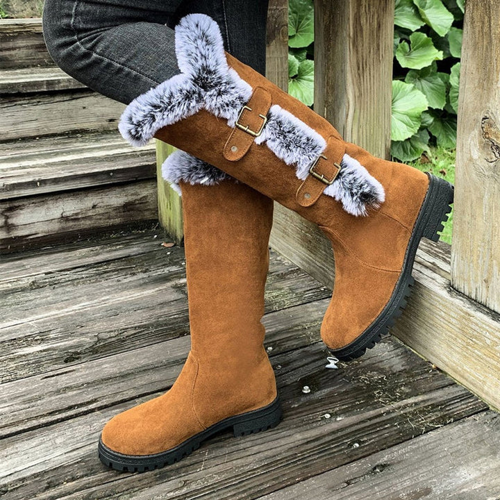 Hannah | Bottes pour femmes avec doublure en peluche et boucles, hauteur genou
