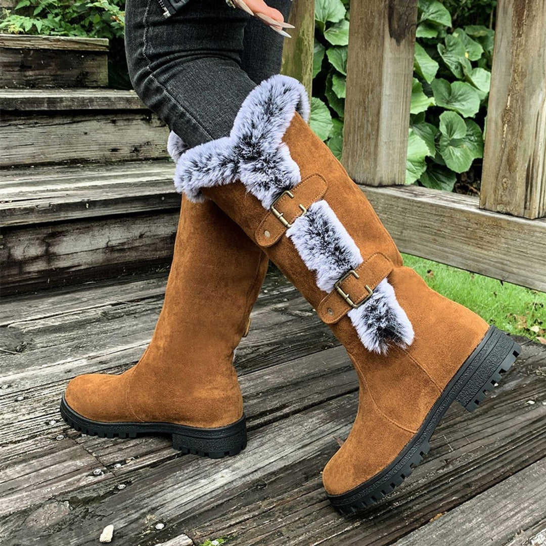 Hannah | Bottes pour femmes avec doublure en peluche et boucles, hauteur genou