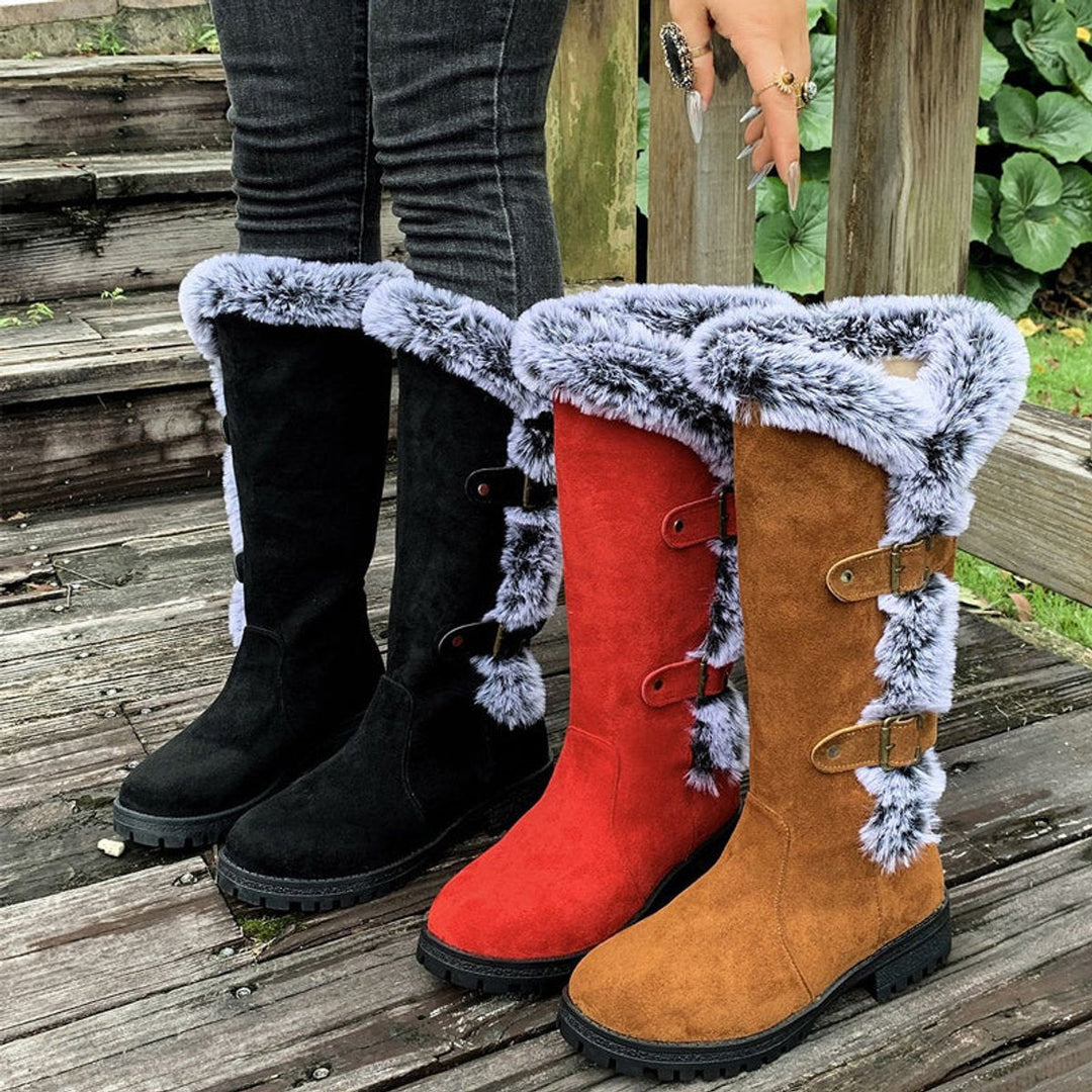 Hannah | Bottes pour femmes avec doublure en peluche et boucles, hauteur genou