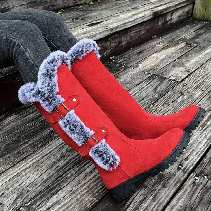 Hannah | Bottes pour femmes avec doublure en peluche et boucles, hauteur genou