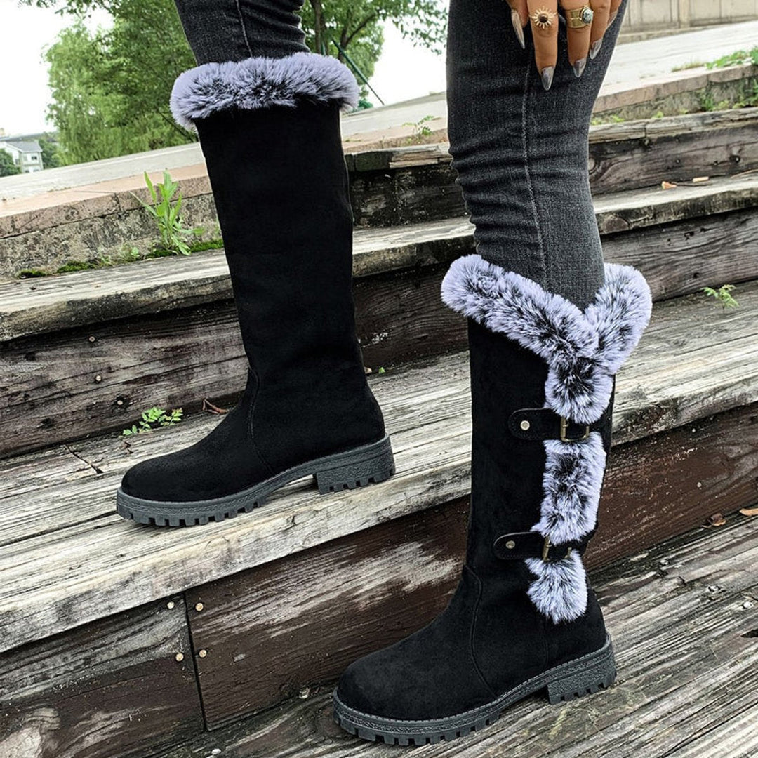 Hannah | Bottes pour femmes avec doublure en peluche et boucles, hauteur genou