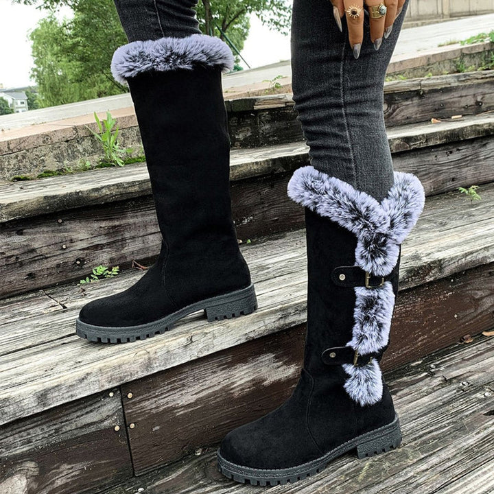 Hannah | Bottes pour femmes avec doublure en peluche et boucles, hauteur genou