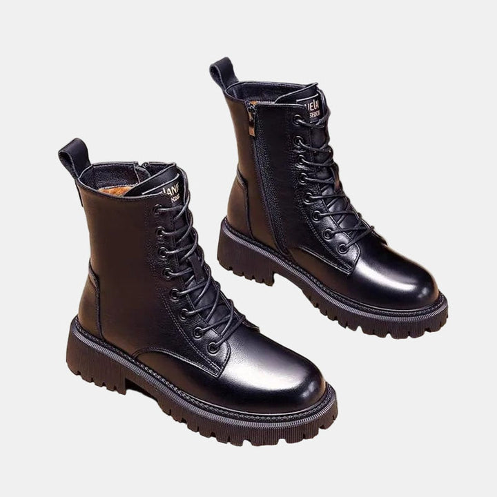 Leonie | Bottines à lacets pour femmes en simili cuir avec fermeture éclair