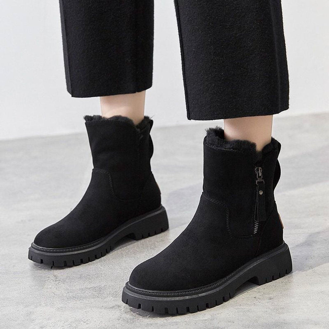 Greta | Bottines Femme en Suède Doublées à Enfiler avec Semelle Épaisse