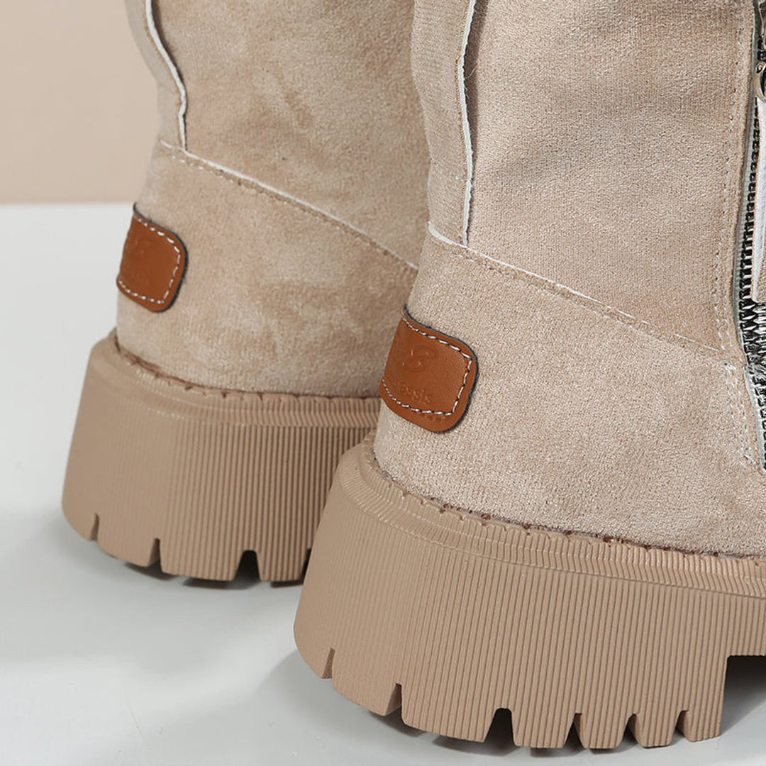 Greta | Bottines Femme en Suède Doublées à Enfiler avec Semelle Épaisse
