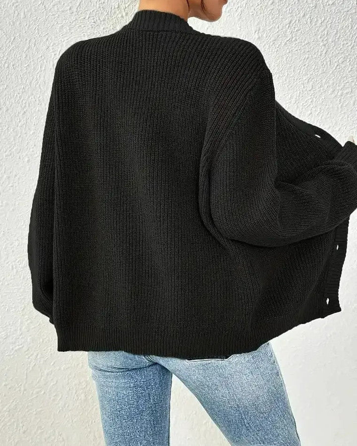 Gilet en tricot côtelé pour femmes avec décolleté en V, fermeture à boutons et manches ballon
