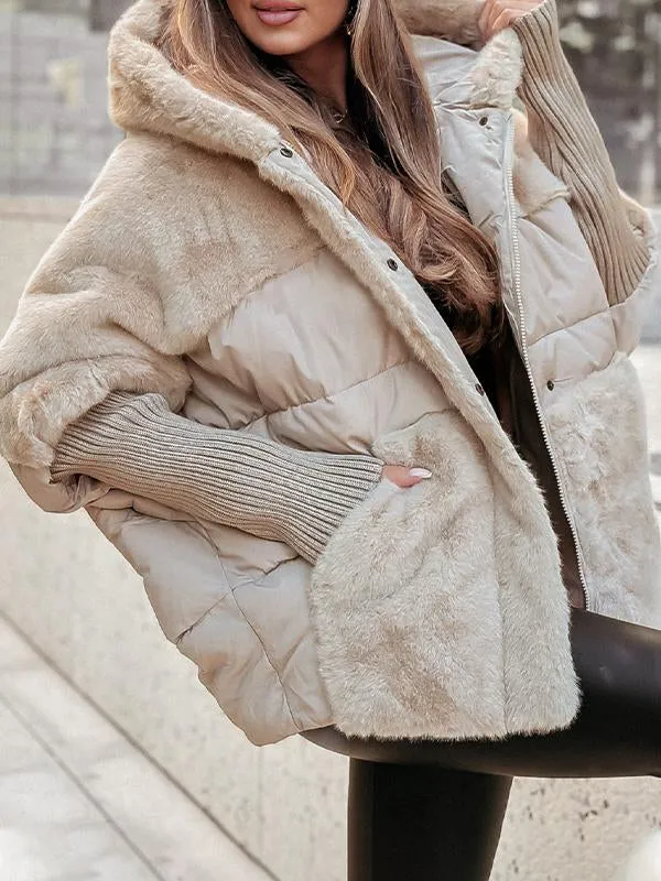 Veste d'hiver matelassée pour femmes avec capuche et inserts en peluche