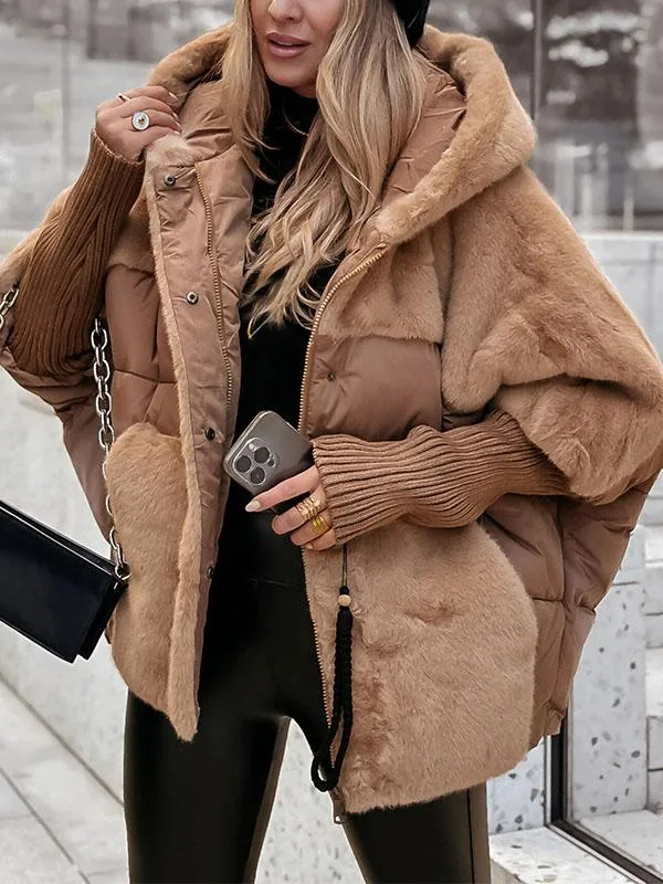 Veste d'hiver matelassée pour femmes avec capuche et inserts en peluche