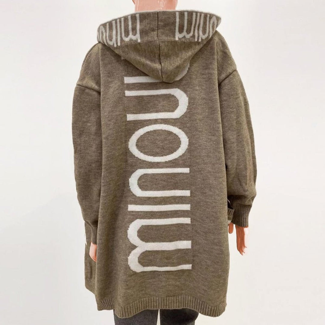 Marlene | Veste à capuche tricotée pour femmes avec motif inscription Veste ouverte