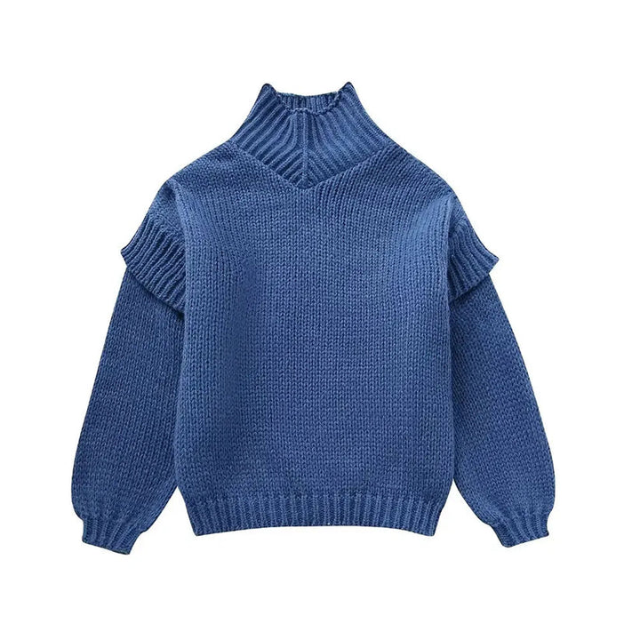 Pull à col roulé en grosse maille pour femmes avec manches longues et bords côtelés
