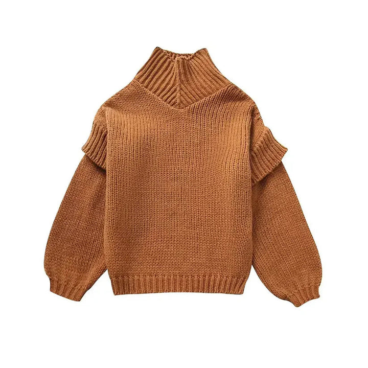 Pull à col roulé en grosse maille pour femmes avec manches longues et bords côtelés