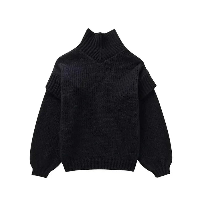 Pull à col roulé en grosse maille pour femmes avec manches longues et bords côtelés
