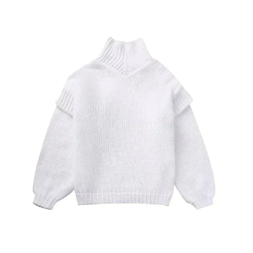 Pull à col roulé en grosse maille pour femmes avec manches longues et bords côtelés