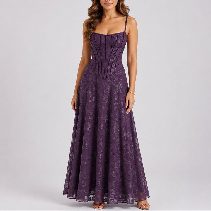 Marlene | Robe Maxi Fleurs Corset à Bretelles pour Femmes Invitées de Mariage Automne