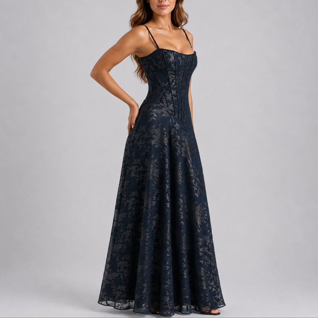Marlene | Robe Maxi Fleurs Corset à Bretelles pour Femmes Invitées de Mariage Automne