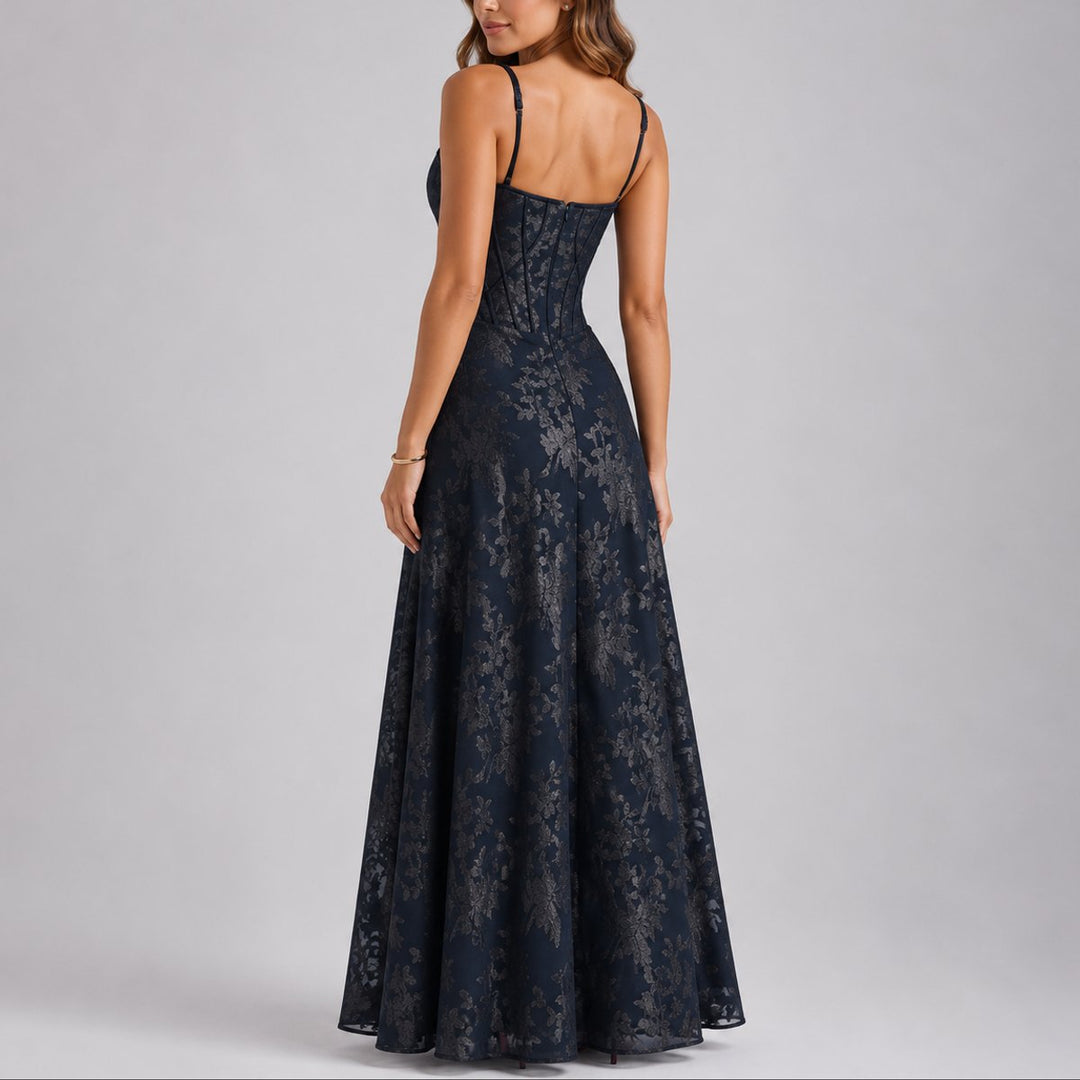Marlene | Robe Maxi Fleurs Corset à Bretelles pour Femmes Invitées de Mariage Automne