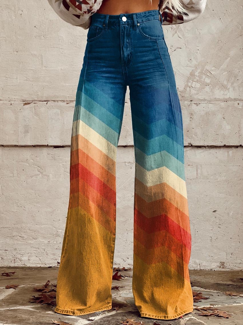 Mia | Jeans Wide-Leg Taille Haute pour Femmes Dégradé Chevron Rétro