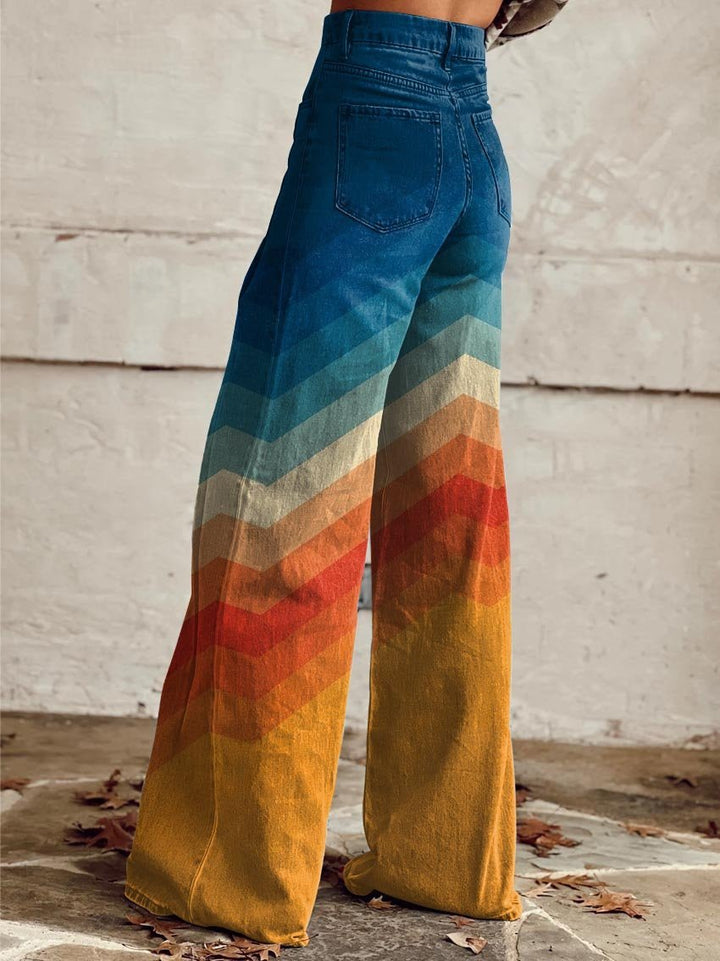 Mia | Jeans Wide-Leg Taille Haute pour Femmes Dégradé Chevron Rétro