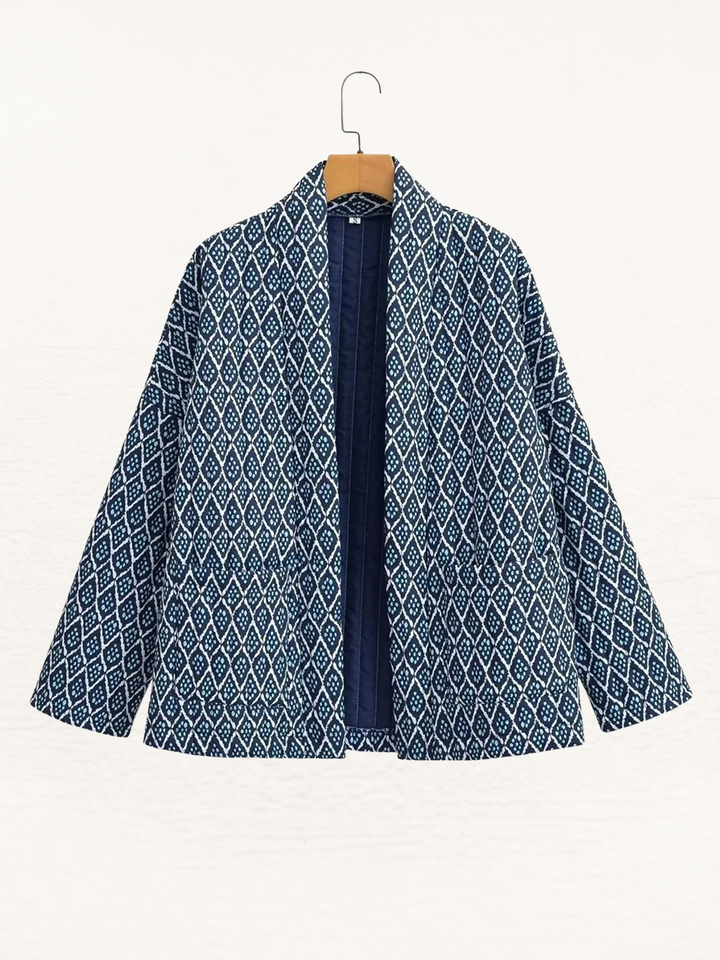 Veste Femme avec Décolleté Ouvert et Motif Géométrique et Poches Plaquées