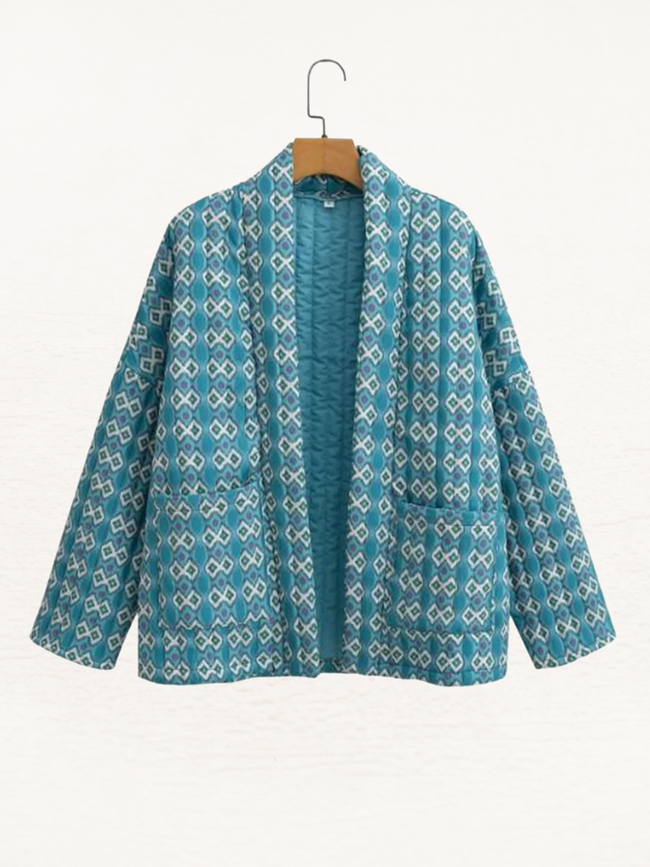 Veste Femme avec Décolleté Ouvert et Motif Géométrique et Poches Plaquées