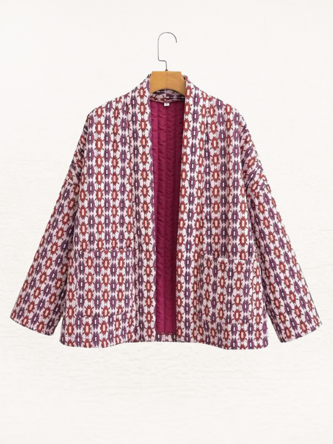 Veste Femme avec Décolleté Ouvert et Motif Géométrique et Poches Plaquées