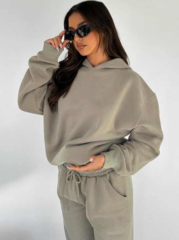 Ensemble de jogging pour femmes avec hoodie à capuche, cordon de serrage et pantalon droit