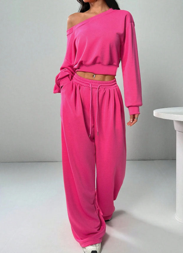 Ensemble de jogging pour femmes avec haut décolleté et pantalon large avec cordon de serrage
