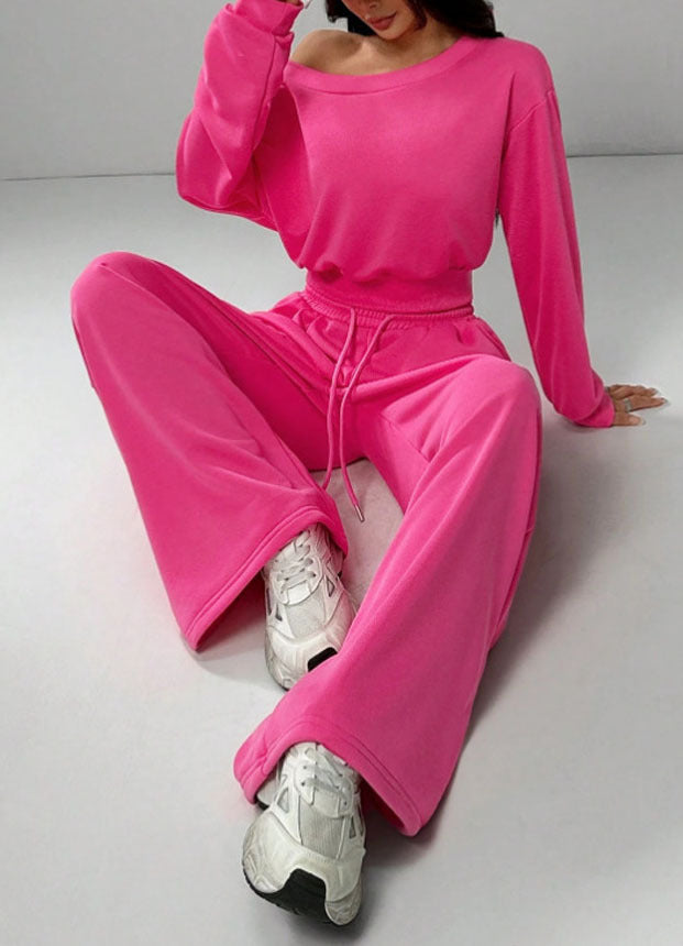 Ensemble de Jogging pour Femmes avec Haut Sans Épaule et Pantalon Large avec Cordon