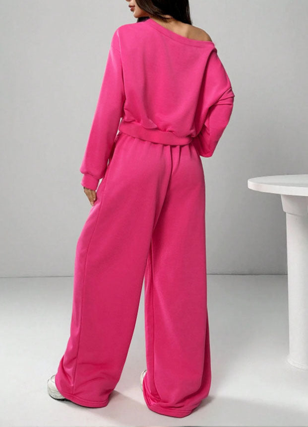 Ensemble de Jogging pour Femmes avec Haut Sans Épaule et Pantalon Large avec Cordon