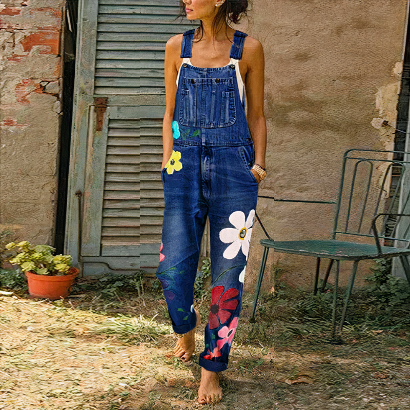 Combinaison femme en denim fleuri | Été
