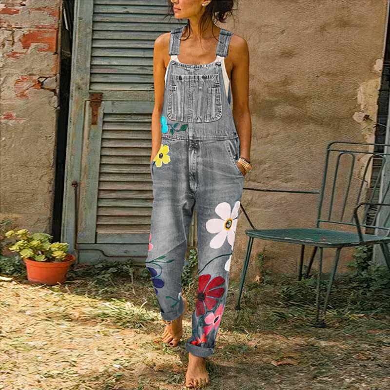 Combinaison femme en denim fleuri | Été