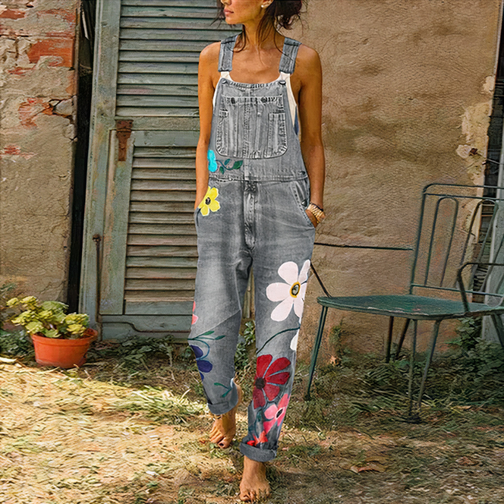 Combinaison femme en denim fleuri | Été