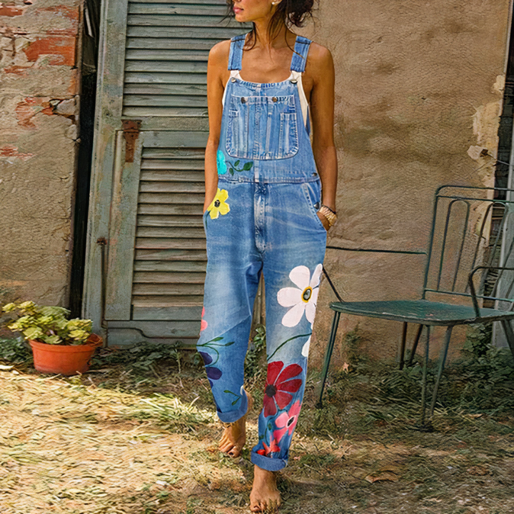 Combinaison femme en denim fleuri | Été