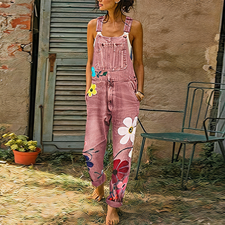 Combinaison femme en denim fleuri | Été
