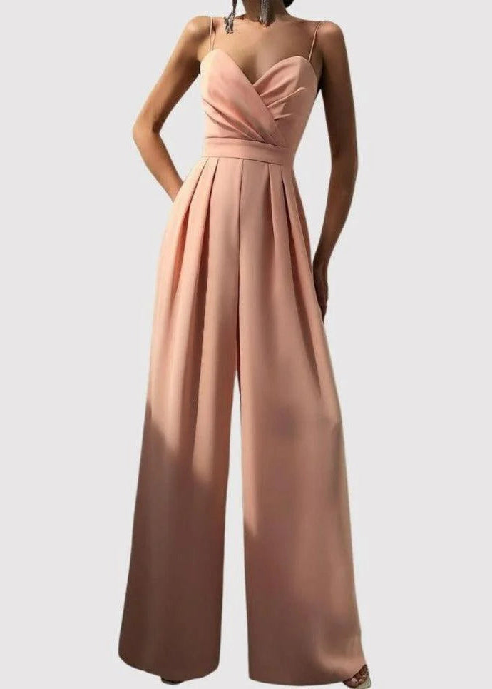 Combinaison Femme avec Top Croisé, Bretelles Spaghetti, Décolleté en Cœur et Pantalon Large