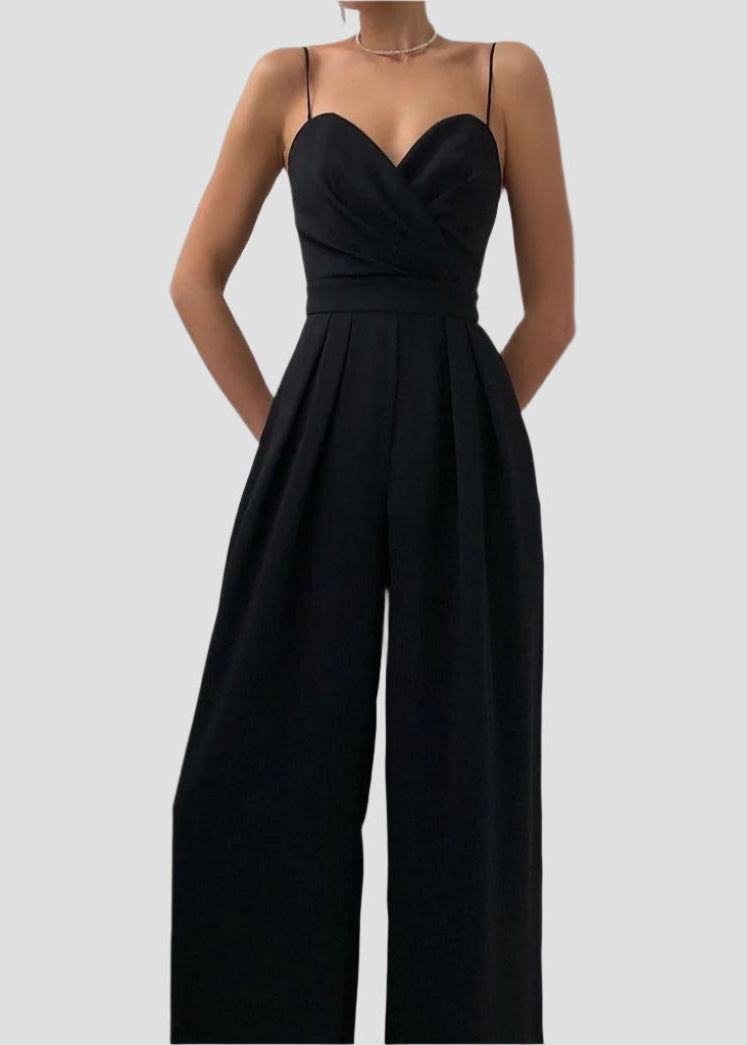 Combinaison Femme avec Top Croisé, Bretelles Spaghetti, Décolleté en Cœur et Pantalon Large