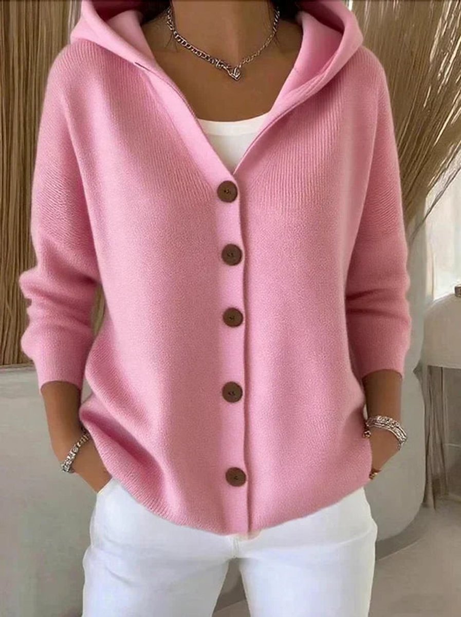 Clara | Cardigan à capuche pour femmes avec patte de boutonnage, coupe décontractée, manches longues