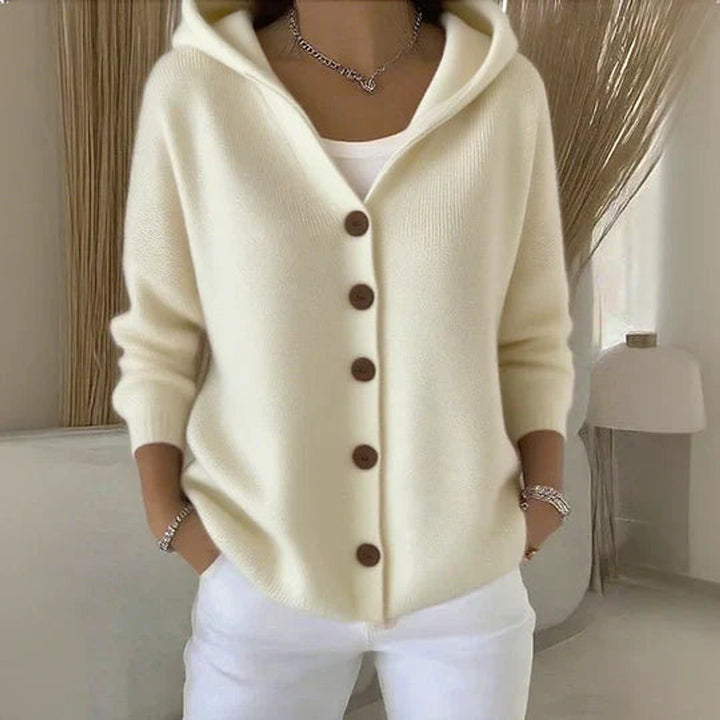 Clara | Cardigan à capuche pour femmes avec patte de boutonnage, coupe décontractée, manches longues
