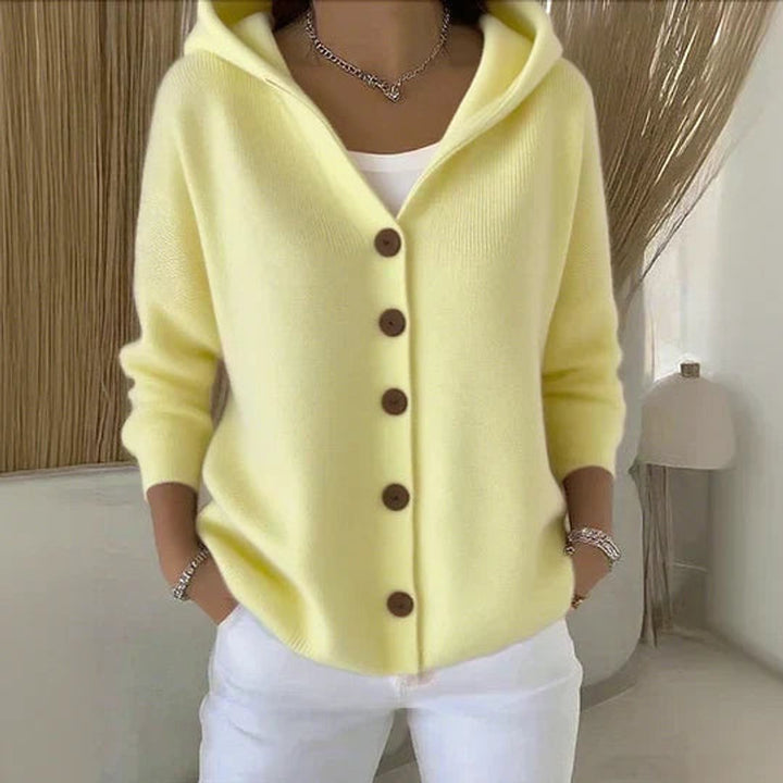Clara | Cardigan à capuche pour femmes avec patte de boutonnage, coupe décontractée, manches longues